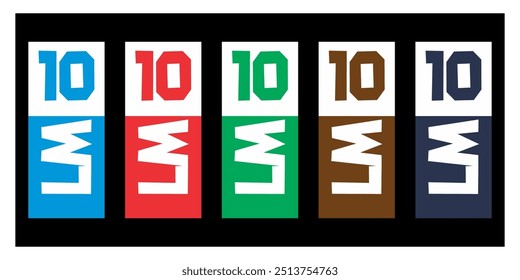 Vector collection of cool LM100 letters, modern icons, colorful concept, black background.