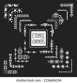 Vector collection of corners decorated with scandinavian folk patterns.