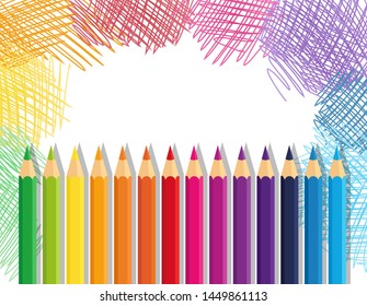 Vector collection crayons colored pencil loosely arranged and sketchy background
