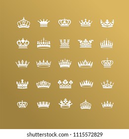 Vector collection of creative king and queen crowns symbols or logo elements. Set of Geometric vintage crown