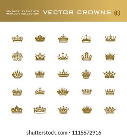 Vector collection of creative king and queen crowns symbols or logo elements. Set of Geometric vintage crown