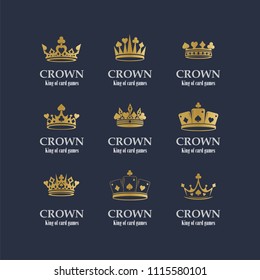 Vector collection of creative king and queen crowns symbols or logo elements. Set of Geometric vintage crown