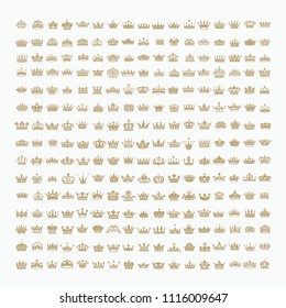 Vector collection of creative king and queen crowns symbols or logo elements. Set of Geometric vintage crown