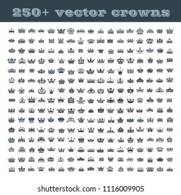 Vector collection of creative king and queen crowns symbols or logo elements. Set of Geometric vintage crown