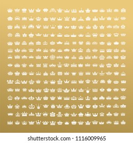 Vector collection of creative king and queen crowns symbols or logo elements. Set of Geometric vintage crown