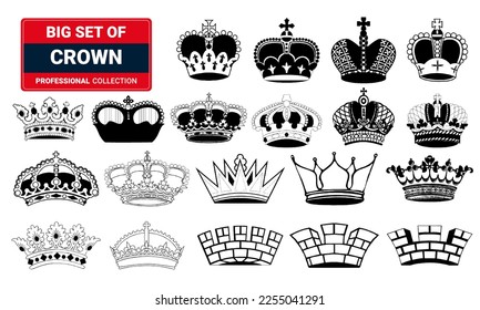 Vector collection of the creative king and queen crowns symbols or logo elements.