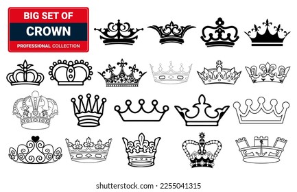 Vector collection of the creative king and queen crowns symbols or logo elements.