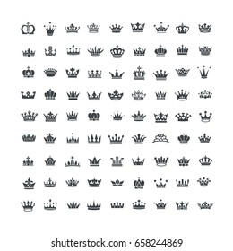 Vector collection of creative king and queen crowns symbols or logo elements. Set of vintage crown