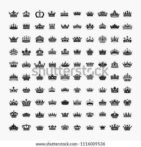 Vector collection of creative king and queen crowns symbols or logo elements. Set of Geometric vintage crown