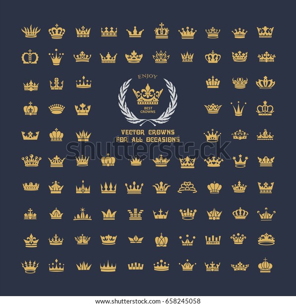 Vector\
collection of creative king and queen crowns symbols or logo\
elements. Set of Geometric vintage\
crown