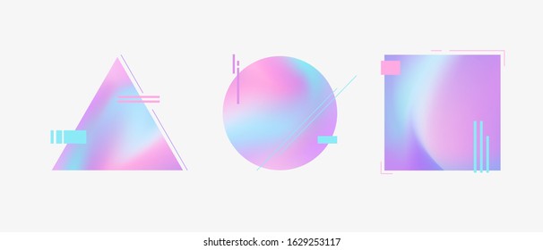 vector collection creative modern colourful geometric shapes. stylish graphics with iridescent decorative elements. holographic set for design 