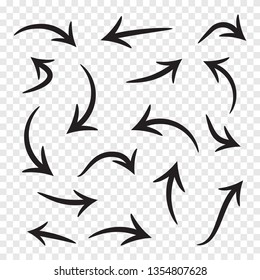 Vector collection of curved arrows isolated on white background