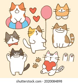 Vector Collection of Cute Cartoon Cat Illustration on Isolated Background