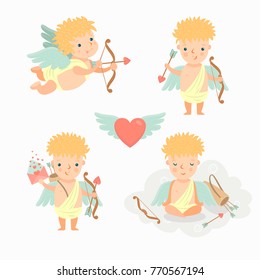 Vector collection of cute cartoon cupids. All objects are conveniently grouped and easily editable.