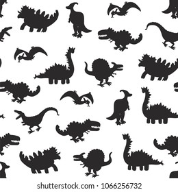 Vector Collection of Cute Cartoon Dinosaurs seamless silhouette pattern