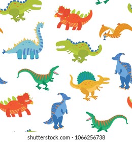 Vector Collection of Cute Cartoon Dinosaurs seamless pattern