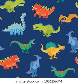 Vector Collection of Cute Cartoon Dinosaurs seamless pattern