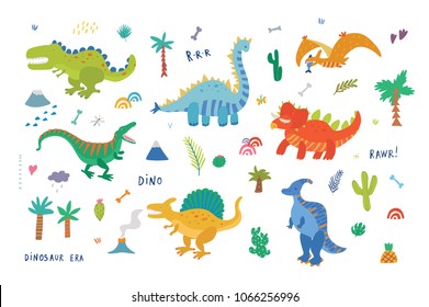 Vector Collection of Cute Cartoon Dinosaurs 