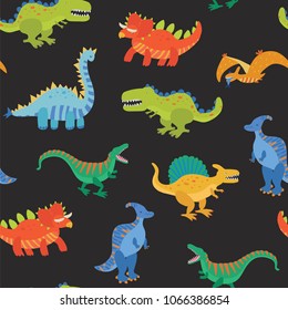 Vector Collection of Cute Cartoon Dinosaurs seamless pattern