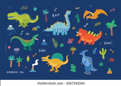 Vector Collection of Cute Cartoon Dinosaurs 