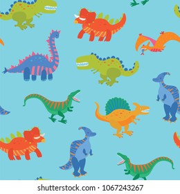 Vector Collection of Cute Cartoon Dinosaurs seamless pattern