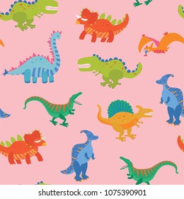 Vector Collection of Cute Cartoon Dinosaurs seamless pattern