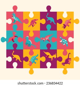 Vector Collection of Cute Cartoon Dinosaurs. All in separate group for easy editing in puzzle shape