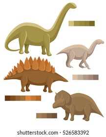 Vector Collection of Cute Cartoon Dinosaurs and a Volcano Various Dinosaurs ground side view cartoon set.