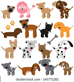 Vector Collection of Cute Cartoon Dogs