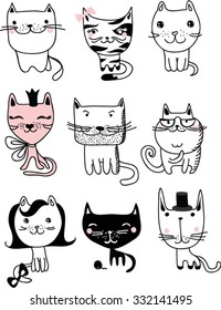 Vector Collection of Cute Cartoon Doodle Cats