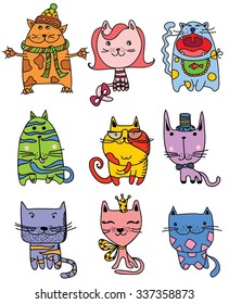 Vector Collection of Cute Cartoon Doodle Cats