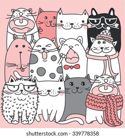 Vector Collection of Cute Cartoon Doodle Cats