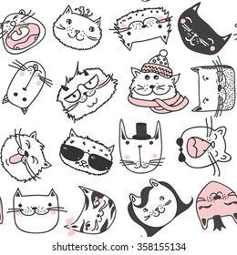 Vector Collection of Cute Cartoon Doodle Cats
