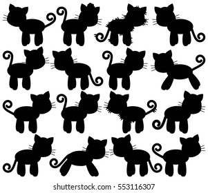 Vector Collection of Cute Cat or Kitten Silhouettes