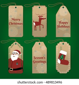 vector collection of cute christmas gift tags with Santa and deer