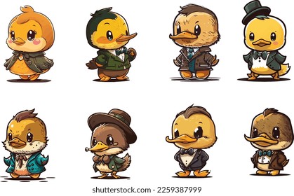 Vector collection of cute colored cartoons ducks
