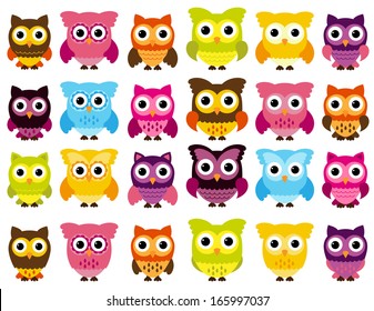 Vector Collection of Cute and Colorful Owls