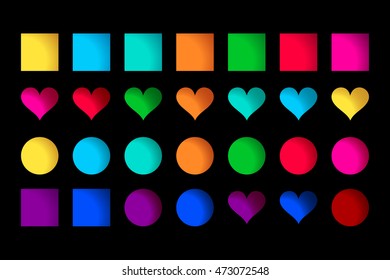 Vector collection of cute colorful round icons or stickers with sewing. Different shape - square,heart, round. 3d volume, glossy game style. For or jars, notebooks