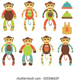 Vector Collection of Cute and Colorful Sock Monkeys