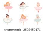 Vector collection of cute dancers. Beautiful ballerina princesses dancing on white background