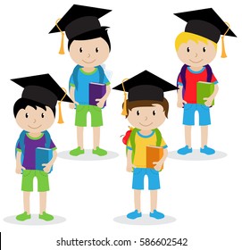 Vector Collection of Cute and Diverse Boy Students