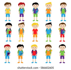 Vector Collection of Cute and Diverse Boy Students