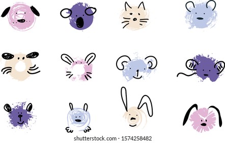 Vector collection of cute doodle animals for kids. Hand drawn graphic zoo. Perfect for baby shower, postcard, label, brochure, flyer, page, banner design