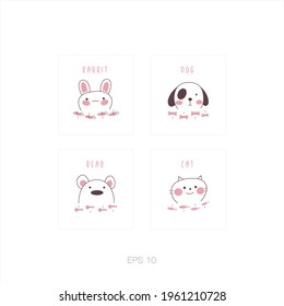 Vector collection of cute doodle animals for kids. Hand drawn graphic zoo. Perfect for baby shower, postcard, label, brochure, flyer, page, banner design