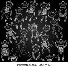 Vector Collection of Cute Doodle Chalkboard Stock Monkeys
