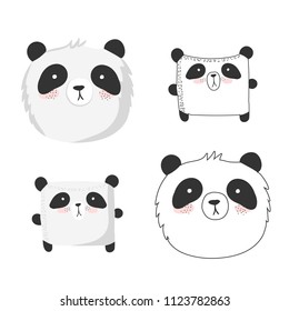 Vector collection of cute doodle pandas. Adorable objects isolated on background. Valentine's day, anniversary, save the date, baby shower, bridal, birthday
