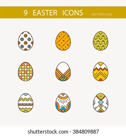 Vector collection of cute Easter icons for your card or invitation design.Flat stylized icons set