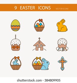 Vector collection of cute Easter icons for your card or invitation design.Flat stylized icons set