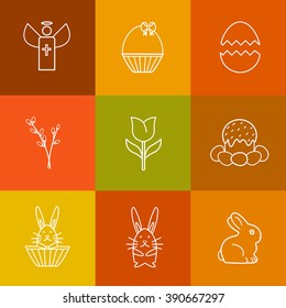 Vector collection of cute Easter icons for your card or invitation design.Flat stylized icons set