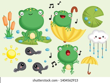 a vector collection of cute frogs and tadpoles